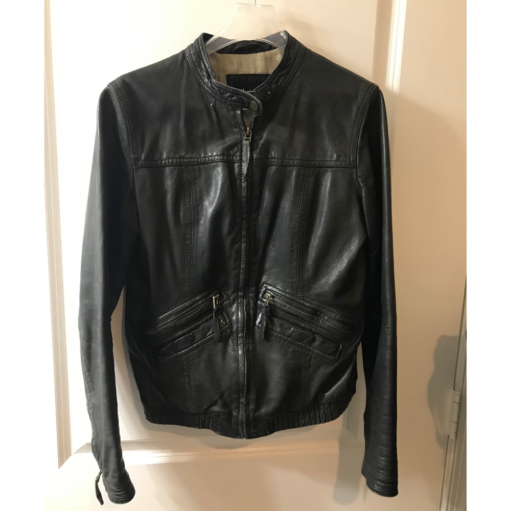 Massimo Dutti Small Biker Leather Jacket Black